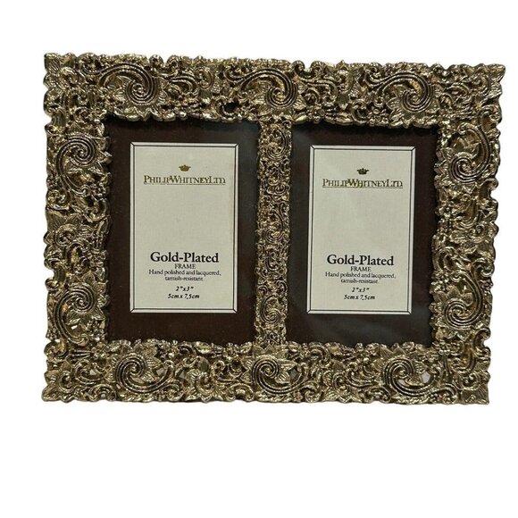 Philip Whitney  Photo Frame 2"‎ x 3" Ornate Gold Plated Double Picture New - Picture 2 of 7